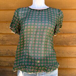Scotch & Soda The Peaks Green Floral Napoleon Collar Blouse Shirt Size XS